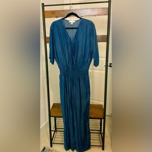 LASCANA Venus Blue Wide-Leg Smocked Waist Jumpsuit